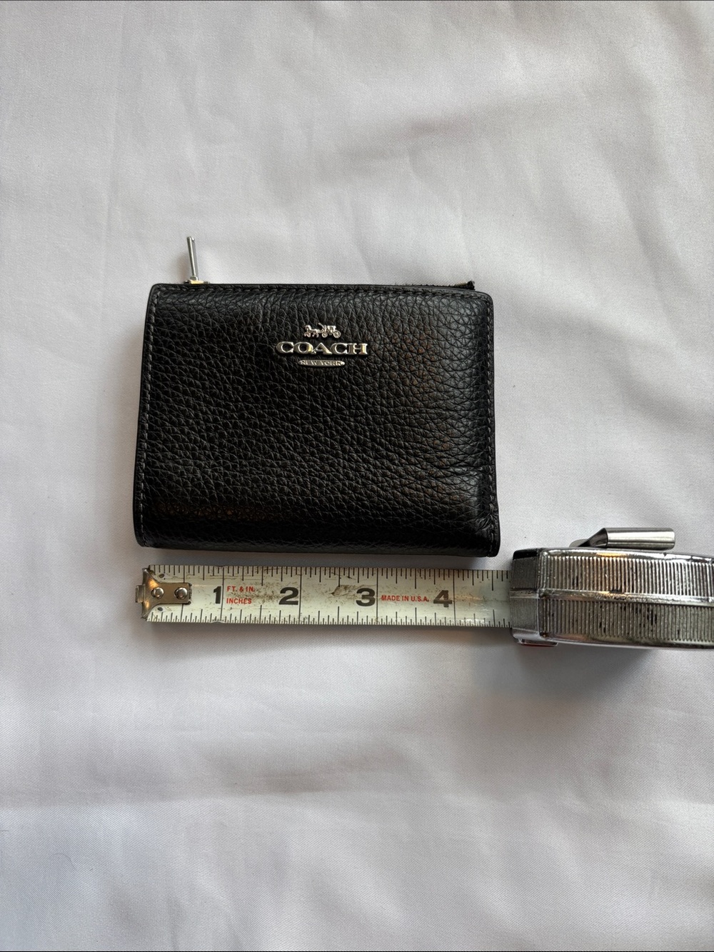 Coach Black Pebbled Leather Snap Wallet with Silver Logo
